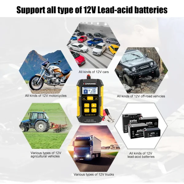KONNWEI KW510 12V 5A Full Automatic Car Battery Tester Pulse Repair Chargers Wet Dry Lead Acid Car Battery Repair Tool Agm Gel - Image 2