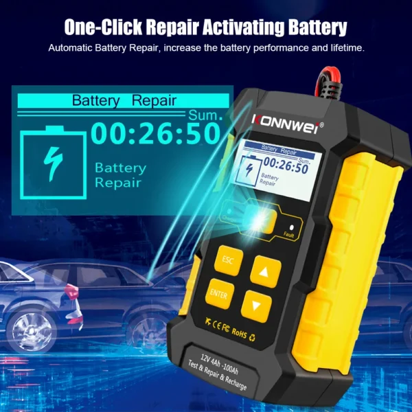 KONNWEI KW510 12V 5A Full Automatic Car Battery Tester Pulse Repair Chargers Wet Dry Lead Acid Car Battery Repair Tool Agm Gel - Image 3