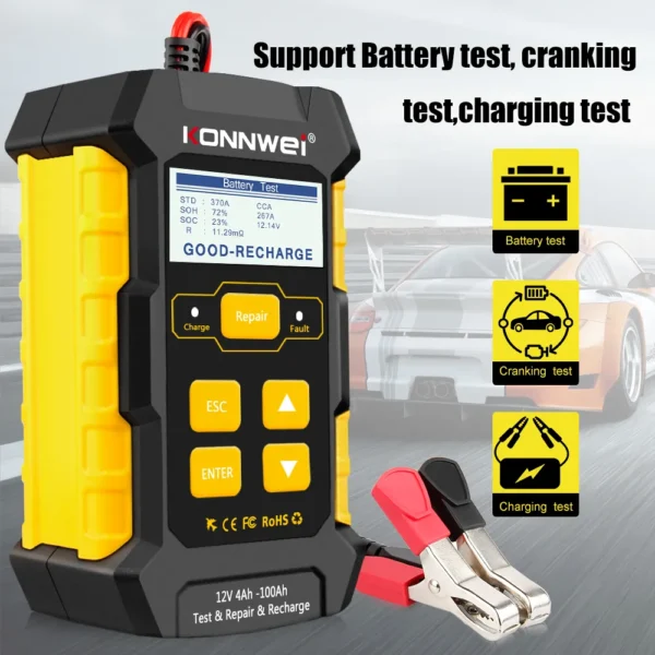 KONNWEI KW510 12V 5A Full Automatic Car Battery Tester Pulse Repair Chargers Wet Dry Lead Acid Car Battery Repair Tool Agm Gel - Image 4