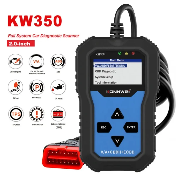 KONNWEI KW350 OBD2 VAG Code Reader All system Diagnosis Oil EPB TPMS Reset for OBD Car VW Audi Sokda Seat Diagnostic Scan Tools