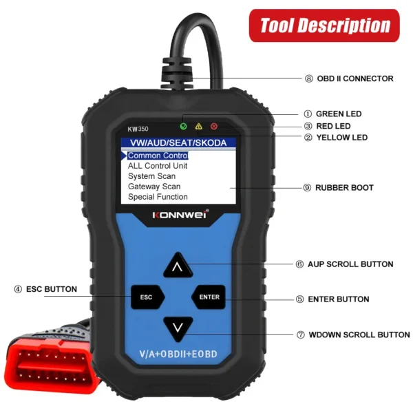 KONNWEI KW350 OBD2 VAG Code Reader All system Diagnosis Oil EPB TPMS Reset for OBD Car VW Audi Sokda Seat Diagnostic Scan Tools - Image 5