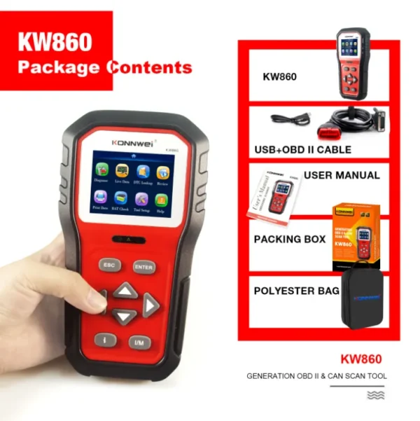 KONNWEI KW860 OBD2 Scanner OBD2 Car Diagnostic Auto Diagnostic Scan Tool Read & Clear Fault Error Codes OBD2 Automotive Scanner - Image 3