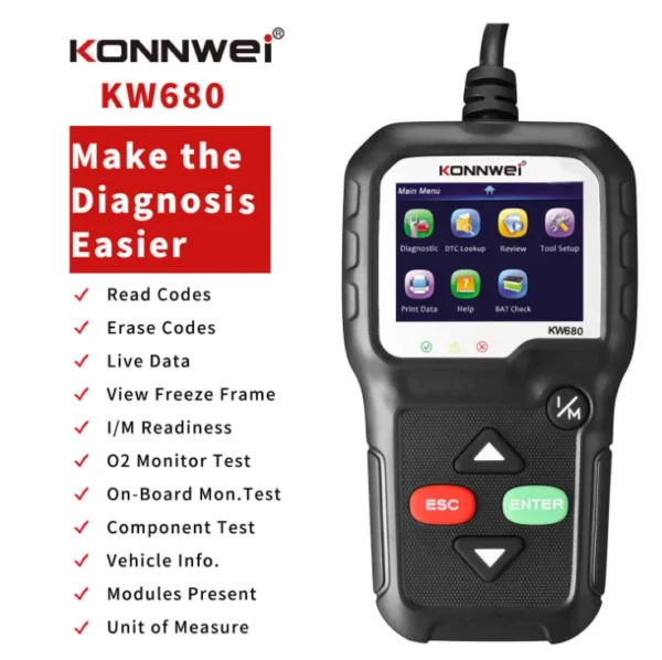 KONNWEI KW680 OBD2 Car Fault Diagnosis Instrument Scanner Trip Computer Car OBD Scanner - Image 2