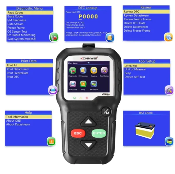 KONNWEI KW680 OBD2 Car Fault Diagnosis Instrument Scanner Trip Computer Car OBD Scanner - Image 3