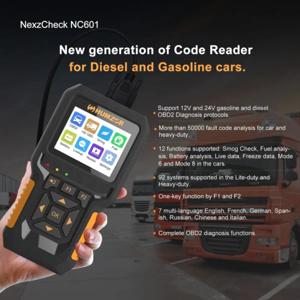 HUMZOR NexzCheck NC601 for Diesel and Gasoline I/M Readiness, MIL Status Analysis, Smog Check, Fuel Analysis, Battery Analysis, - Image 3