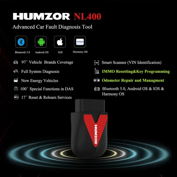 Humzor NL400 Car OBD2 Fault Diagnostic Scanner Tool Powerful App Immo Resetting & Odometer Repair Manager & Key Programming - Image 5