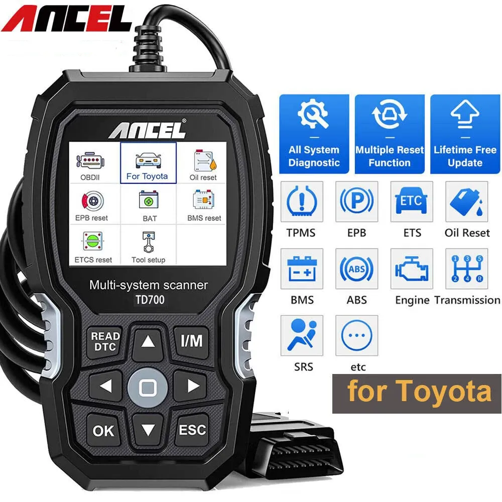 ANCEL TD700 OBD2 Scanner All System Diagnostic Tools 11+ Resets Transmission TPMS ABS Engine Car Diagnostic Scan Tool For Toyota