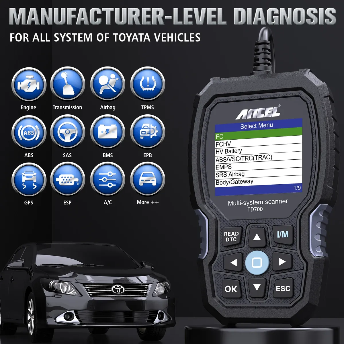 ANCEL TD700 OBD2 Scanner All System Diagnostic Tools 11+ Resets Transmission TPMS ABS Engine Car Diagnostic Scan Tool For Toyota - Image 3