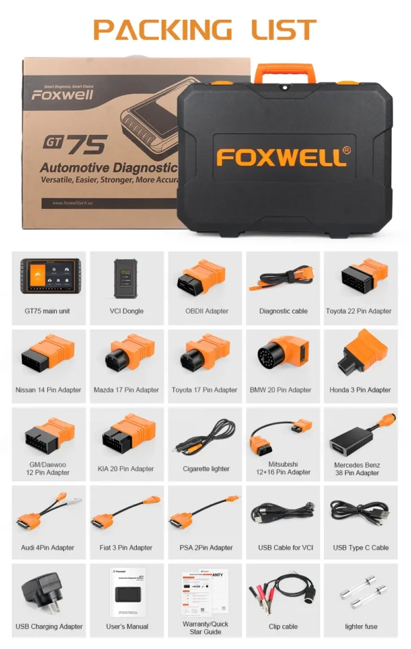 Foxwell GT75 Professional Automotive Scanner Full System Diagnostic Tools ECU Coding Active Test All Software 31 Reset Function - Image 2