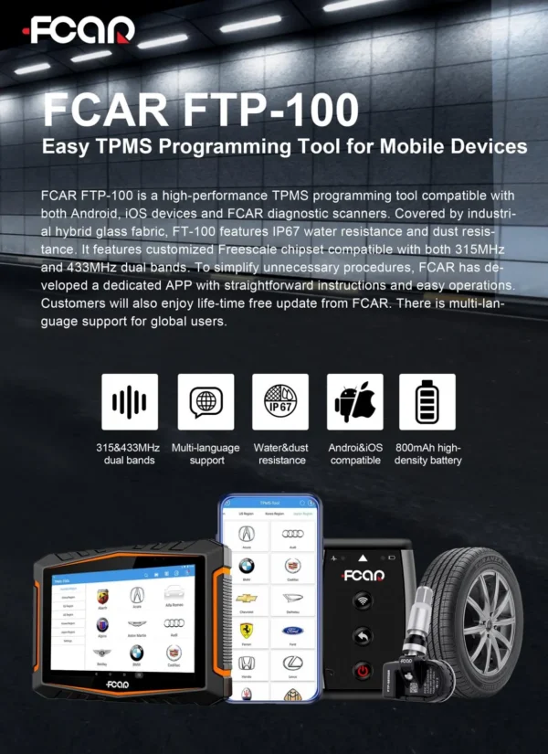 Fcar FTP-100 Tire Pressure Sensor 315MHz And 433MHz Dual Bands Bluetooth Portable Smart Professional Car Accessories - Image 4