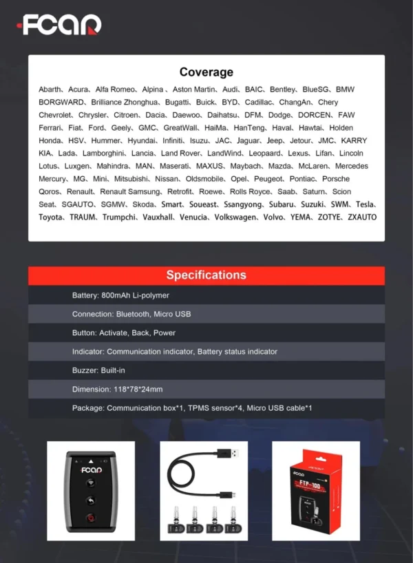 Fcar FTP-100 Tire Pressure Sensor 315MHz And 433MHz Dual Bands Bluetooth Portable Smart Professional Car Accessories - Image 6