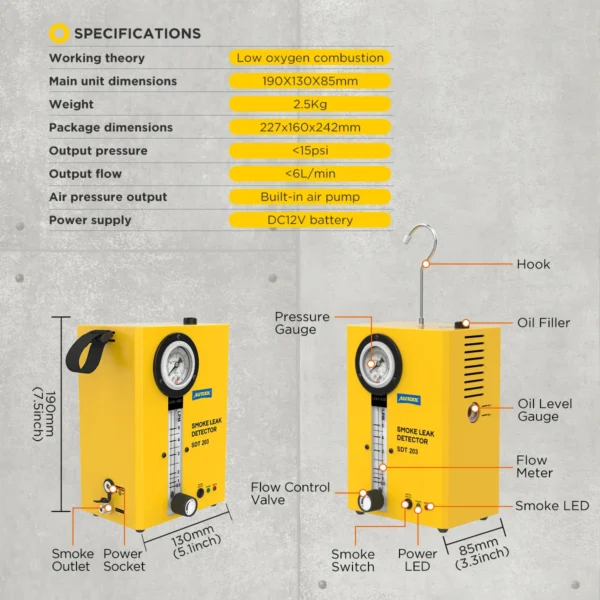 AUTOOL Original SDT203 Car Smoke Leak Detector Pipe EVAP Vacuum Leakage Diagnostic Tool EVAP Pipe Leakage Analyzer for 12V Car - Image 5