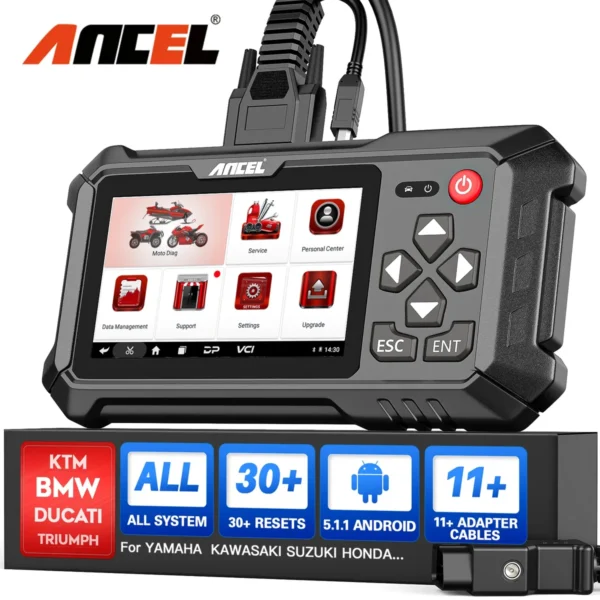 2024 Ancel MT500 Motorcycle Scanner Full System Diagnosis ECU Coding Multi-reset Auto Motorcycle Analysis European Version for BWM for KTM for KAWASAKI