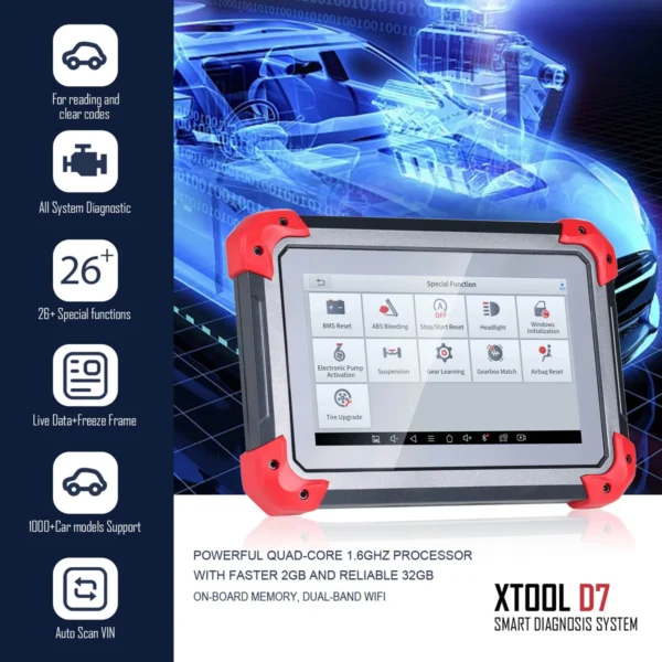 XTOOL D7 Automotive Diagnostic Tool Bi-Directional Support OE-Level Full Diagnosis with 36+ Services IMMO/Key Programming ABS Bleeding - Image 3