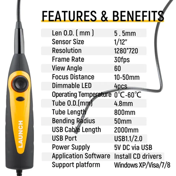 Launch X431 VSP-600 Video Scope Supports LAUNCH X-431 Scanners and All Android and IOS Device - Image 4