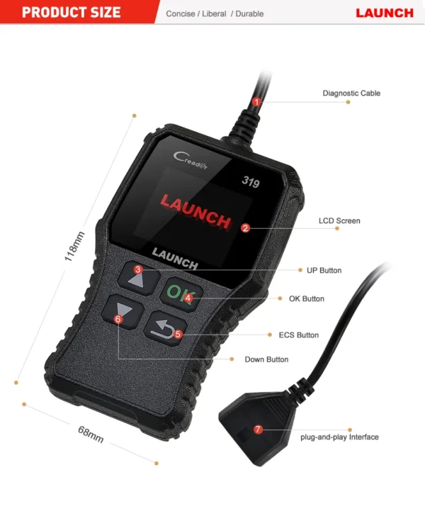 LAUNCH Creader 319 CR319 OBD2 Scanner Car Code Reader OBDII OBD 2 Scan Tool Check Engine Fault Code Read CR319 CR3001 Creader 3001 - Image 2