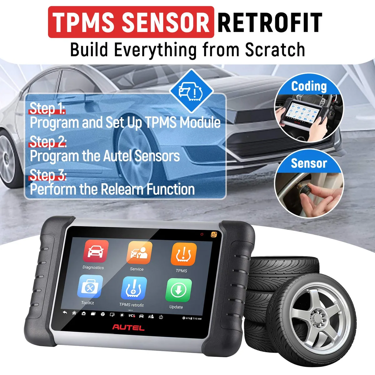 Autel MaxiCOM MK808TS Auto TPMS Relearn Tool Universal Tire Sensor Activation Pressure Monitor Reset Scanner - Image 8