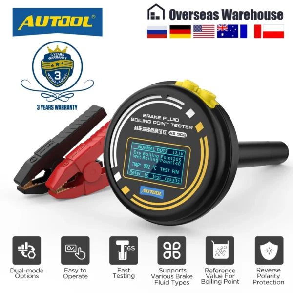 AUTOOL AS506 Brake Fluid Tester 12/24V Automotive Brake Oil Tester Compatible for DOT3/DOT4/DOT5.1/ENV4/ENV6 ATE/TRW/BOSCH/MOBIL - Image 2