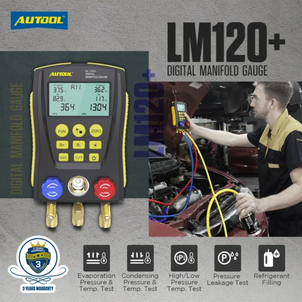 AUTOOL LM120+ Digital Manifold Meter Air Conditioning Vacuum Gauge for Refrigeration HVAC Vacuum Pressure Temperature Tester - Image 5
