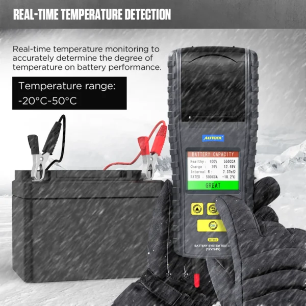 AUTOOL BT860 12- 24V Car Battery Tester with Printer & Real Time Temperature Monitoring 3.2inch Color Screen Battery Tester Tool - Image 4