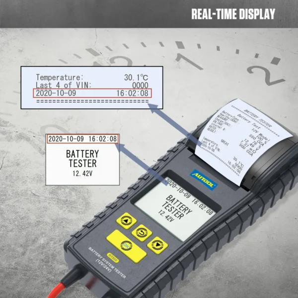 AUTOOL BT860 12- 24V Car Battery Tester with Printer & Real Time Temperature Monitoring 3.2inch Color Screen Battery Tester Tool - Image 5