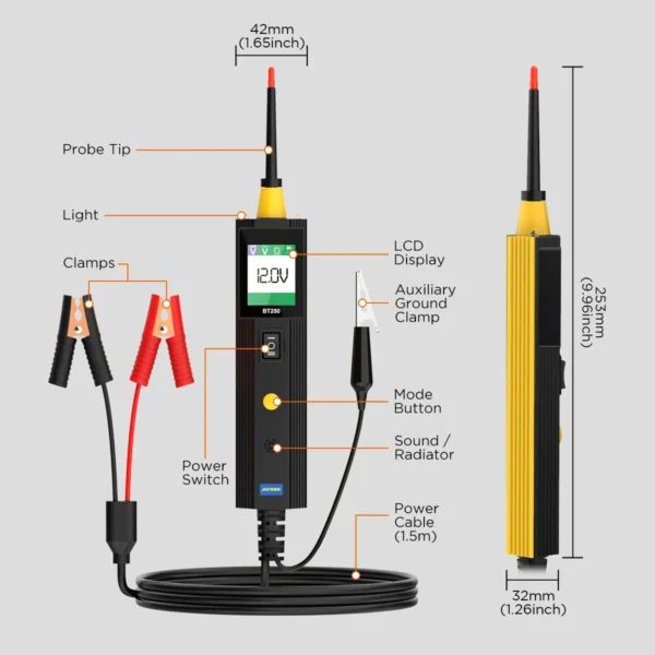 AUTOOL BT250 Circuit Tester Powerscan 6-30V Automative Power Probe Kit LED Display Voltage Polarity Locator Diagnostic Tool - Image 3
