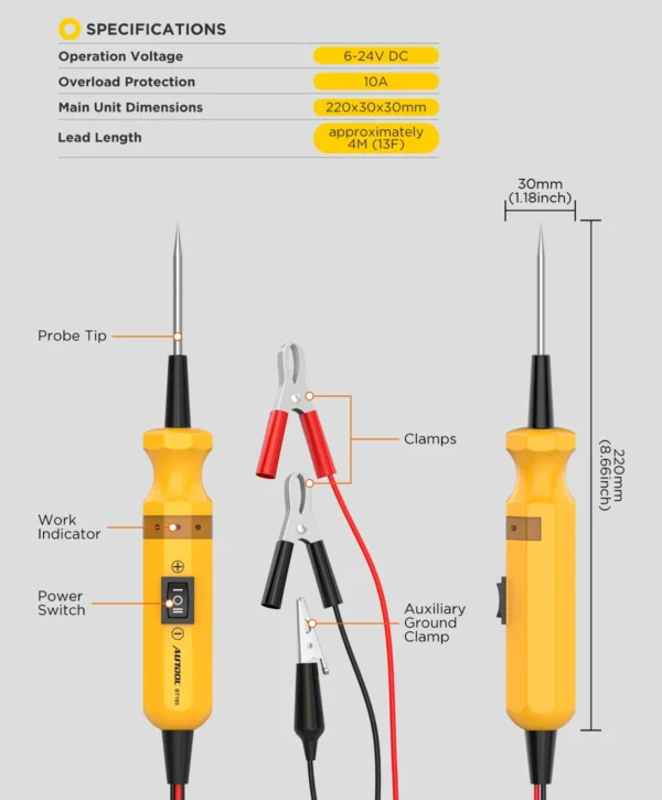 AUTOOL BT160 Car Circuit Tester Power Probe Car Diagnostic Tool Electric Voltage Integrated Scanner for 12V Car 24V Heavy Truck - Image 4
