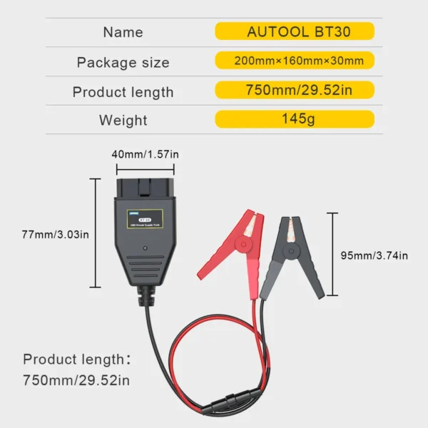 AUTOOL BT30 Car OBD2 ECU Connector Battery Saver Auto ECU Memory Savers Automotive OBD 2 Emergency Electrical Plug Car Fuel Save - Image 4