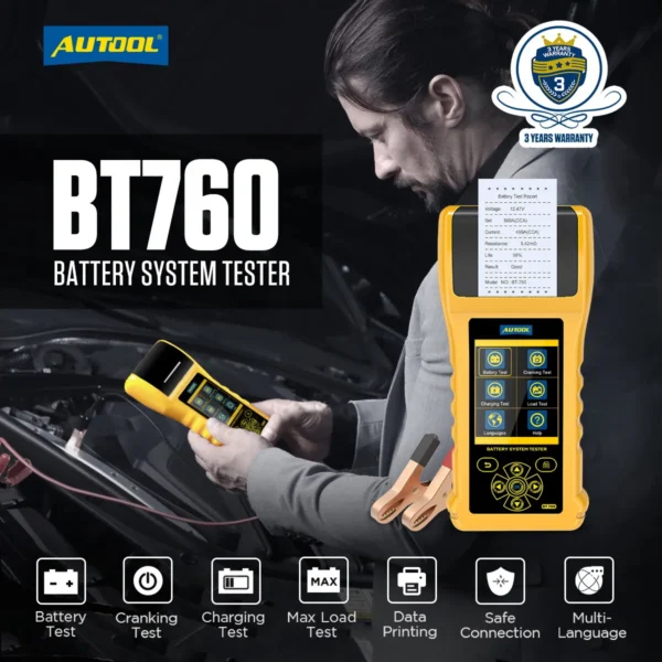 AUTOOL BT760 Car Battery Tester with Printer 6- 32V Color Screen Battery Test & Cranking Test & Charging Test & Max Load Test - Image 4