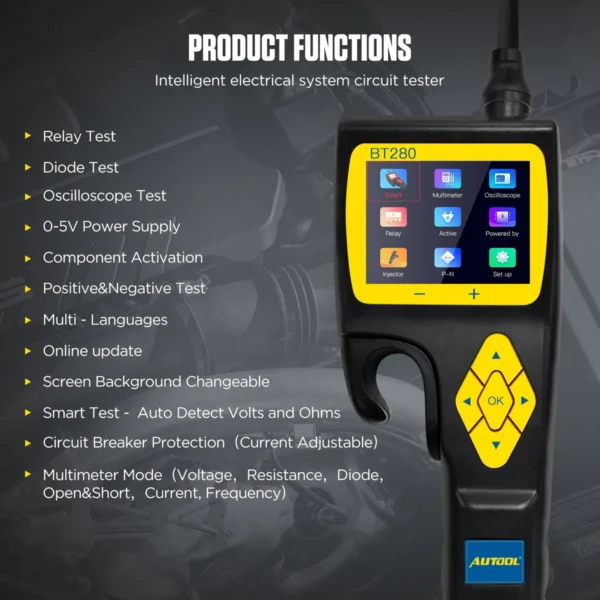AUTOOL BT280 Car Electrical Circuit Tester with Fuel Injector Tester Power Probe Auto Scanner Electric System Tester PK pb100 - Image 3