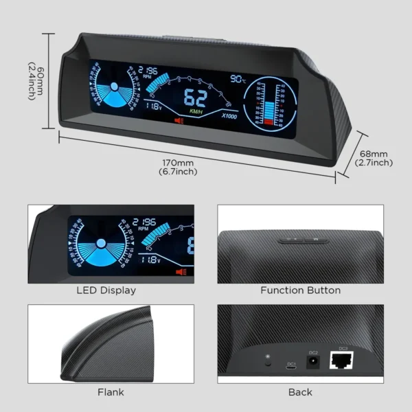 AUTOOL X90 GPS/OBD2 Speed PMH KMH Slope Meter Inclinometer Car Compass HUD Pitch Tilt Angle Protractor Clock Latitude Longitude - Image 5