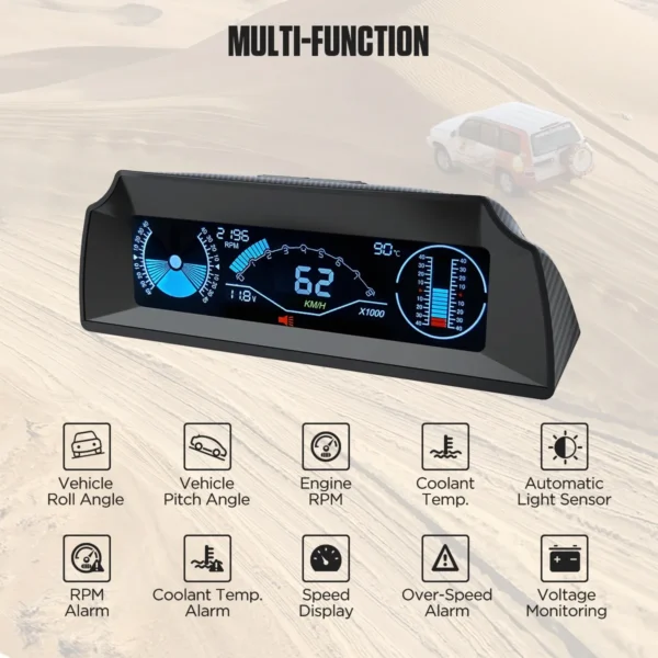 AUTOOL X90 GPS/OBD2 Speed PMH KMH Slope Meter Inclinometer Car Compass HUD Pitch Tilt Angle Protractor Clock Latitude Longitude - Image 6