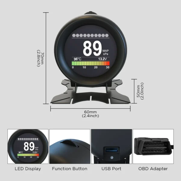 AUTOOL X60 OBD2 Display Speedmeter Tachometer Battery Voltage Water Oil Temperature Gauge Pressure Mileage Auto Scanner HUD - Image 3