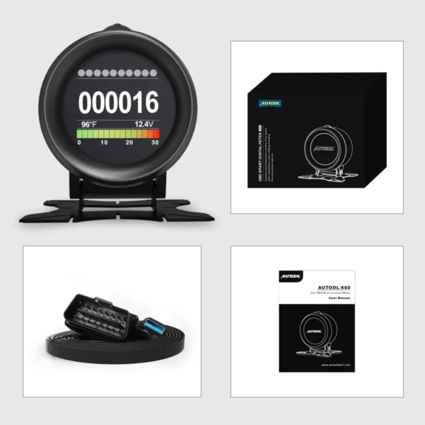 AUTOOL X60 OBD2 Display Speedmeter Tachometer Battery Voltage Water Oil Temperature Gauge Pressure Mileage Auto Scanner HUD - Image 4
