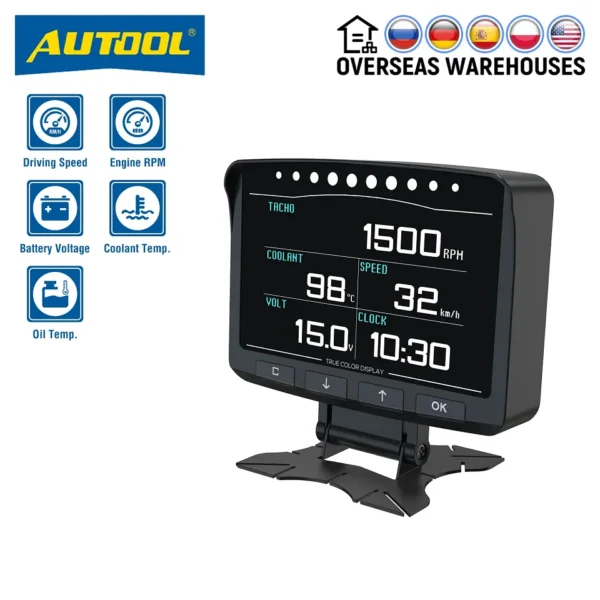 AUTOOL X50 Pro 12V Car Head-Up Computer HUD OBD2 II Fault Detection Fuel Pressure Display Speedmeter Voltmeter Temperature Alarm - Image 2