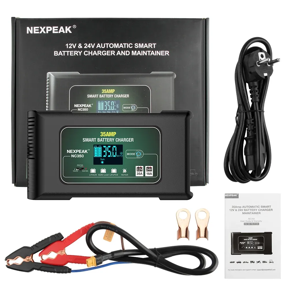 NEXPEAK NC350 Car Battery Charger 35A 12V 24V For Truck Motorcycle Fully Automatic Fast charging Automotive Battery Chargers