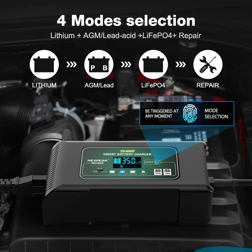 NEXPEAK NC350 Car Battery Charger 35A 12V 24V For Truck Motorcycle Fully Automatic Fast charging Automotive Battery Chargers - Image 4