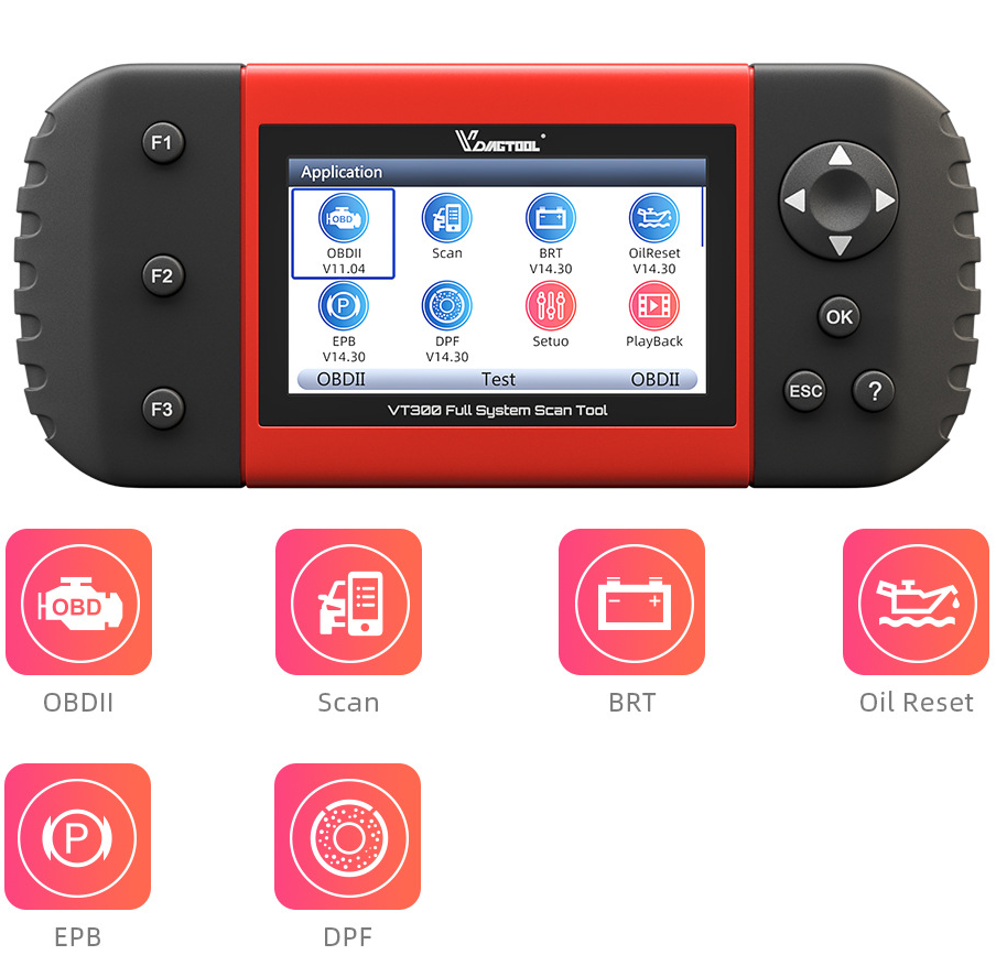 Scan Brt Machine VDIAGTOOL VT300 Full System Scan Tool OBD2 Auto Diagnostic Scanner EPB ...