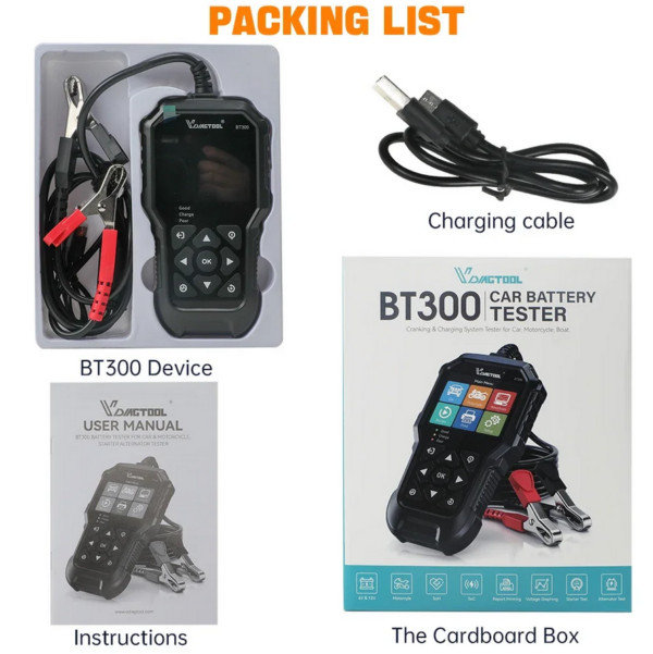 VDIAGTOOL BT300 Car Battery Tester 12V 24V Automotive Charging Cranking System Tester for Motorcycle Car Truck SUV ATV Boat - Image 3