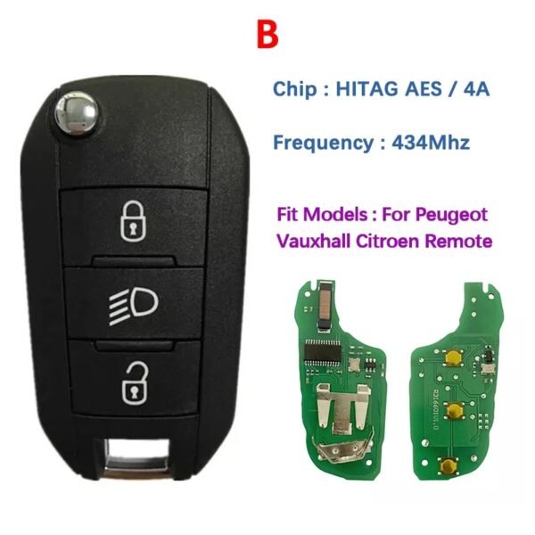3 Buttons Car Smart Keys for Citroen Peugeot HITAG AES /4A 433MHZ (no logo) - Image 3