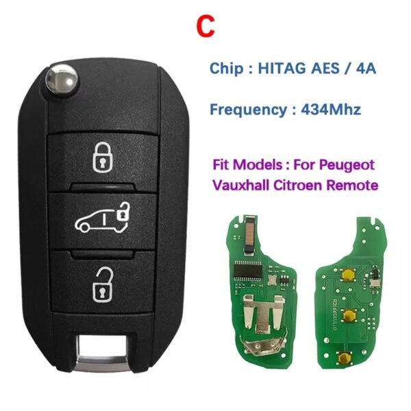 3 Buttons Car Smart Keys for Citroen Peugeot HITAG AES /4A 433MHZ (no logo) - Image 4