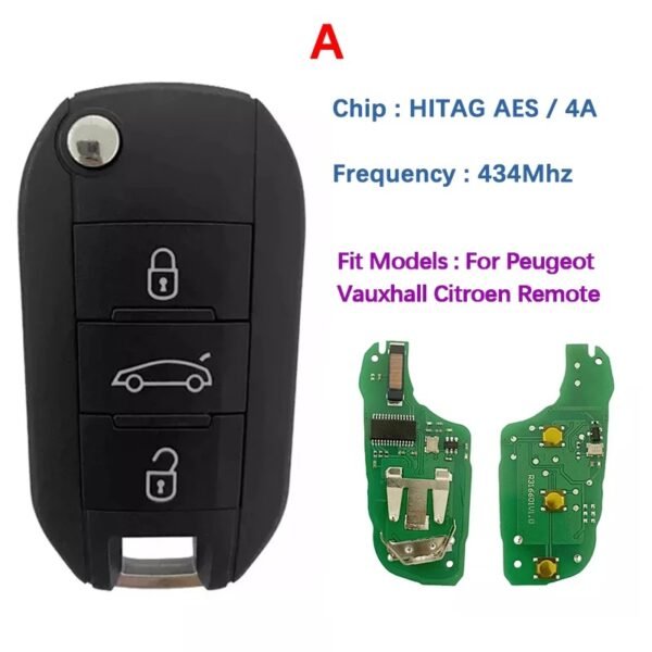 3 Buttons Car Smart Keys for Citroen Peugeot HITAG AES /4A 433MHZ (no logo) - Image 2