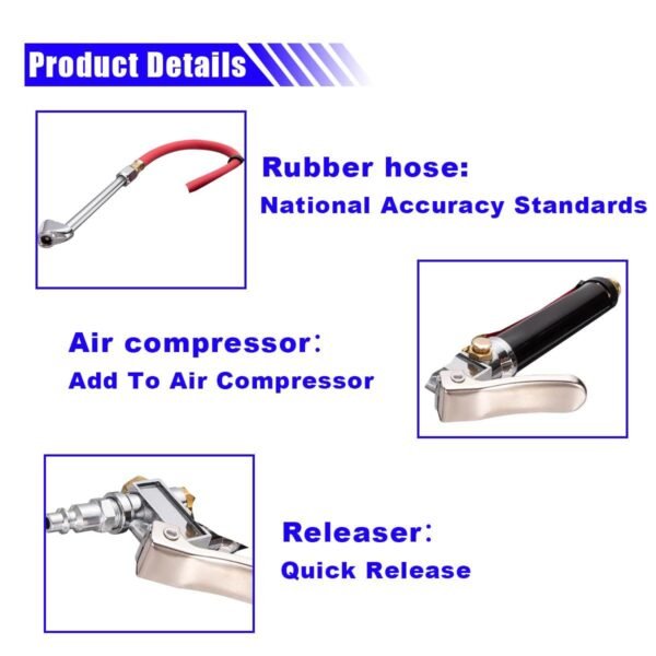 Car Tire Handheld Air Pressure Gun With Air Gauge Ruler Multi-function and Durable Universal Tire Pressure Gun Set - Image 6